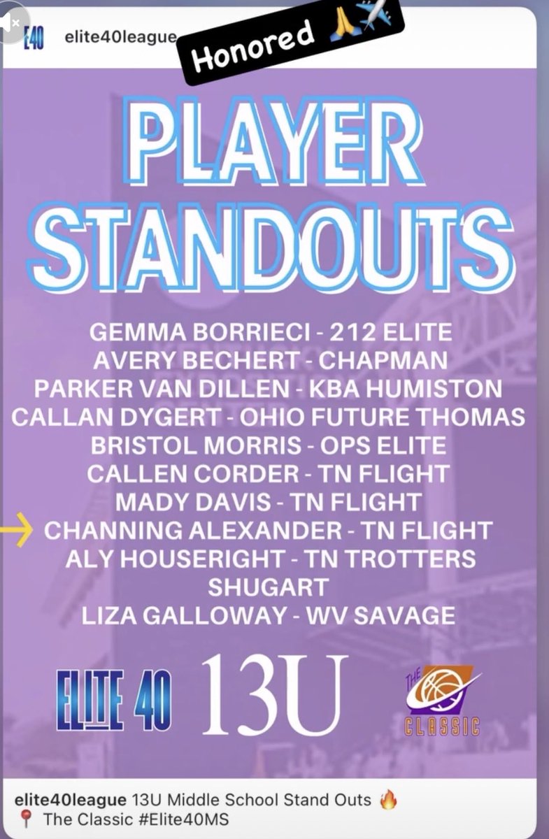 BallerChan3's tweet photo. Named an Elite 40 Player Standout 🏆
The Classic | 13U | Louisville, KY
@elite40league @threesandd 
#AGTG #Class2031 #UAGirls https://t.co/Hy5SP5aisB