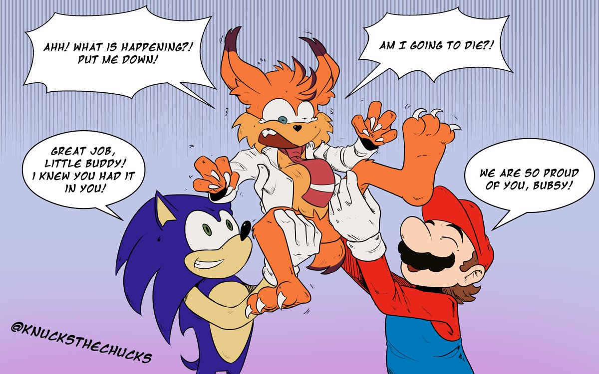 knucksthechucks's tweet photo. Mario and Sonic congratulate Bubsy on his new game
He's talking it well, I think
#Bubsy4D https://t.co/5NrE5lO3id