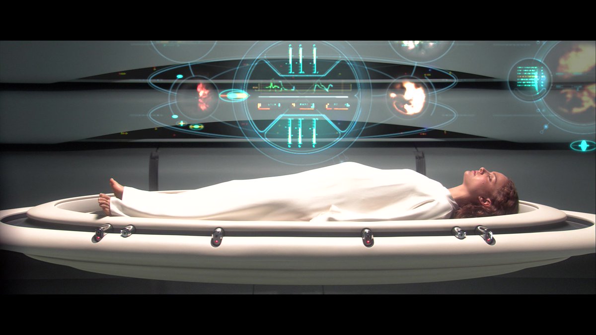SWForce4EU's tweet photo. The scene where they look at each other, across the miles, makes me wonder if they didn't sense each other.  Yoda in the AOTC novelization says the force is w/ her &amp; she is carrying force sensitive twins.

He felt she was alive.  I wonder if she felt he was too, &amp; his suffering. https://t.co/eXv0grQMcA