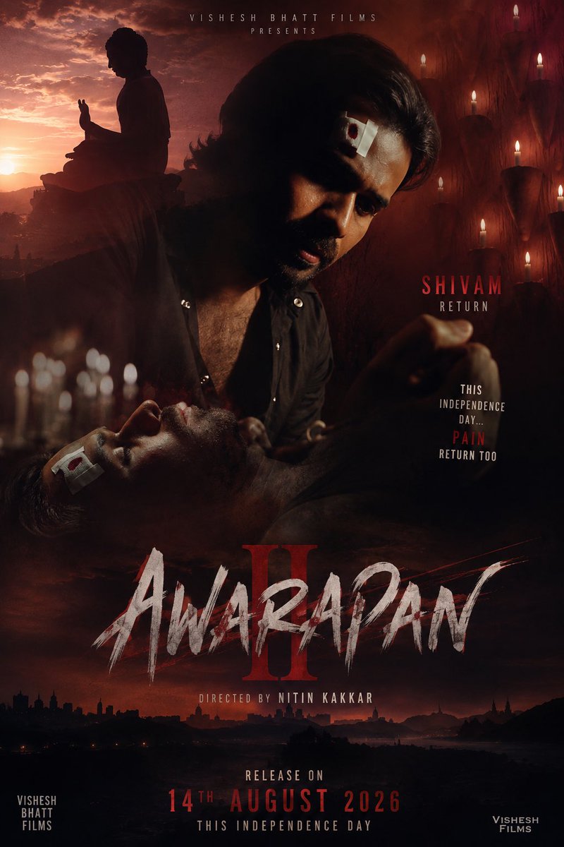 AnoshVSingh1's tweet photo. The candles still burn.  
The scars still speak.  
And Shivam still looks unfinished.🌧️
14 August 2026. Pain returns. 🖤 He survived the wounds…but not the memories.#Awarapan2 #MoodsofAwarapan #EmraanHashmi #Dishapatani #AmaalMallik #Mithoon #JeetGanguly #Exculsive #Blockbuster https://t.co/dijAM2ZRu4