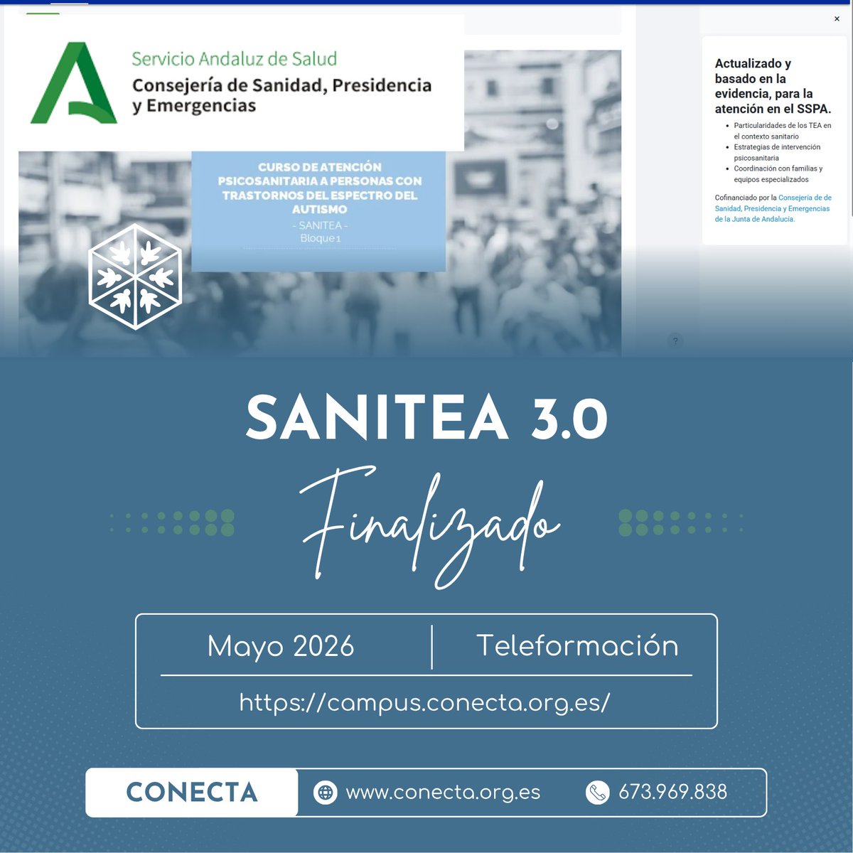 ASOC_CONECTA's tweet photo. 💙 Finalizamos SANITEA 2026, una formación dirigida a profesionales del ámbito sanitario público, con la colaboración de @saludsurgranada , acreditada por @calidadACSA  y cofinanciada por @saludand , para la mejora de la atención a las personas con TEA. @JuntaGranada https://t.co/Rx3rXpF4N8