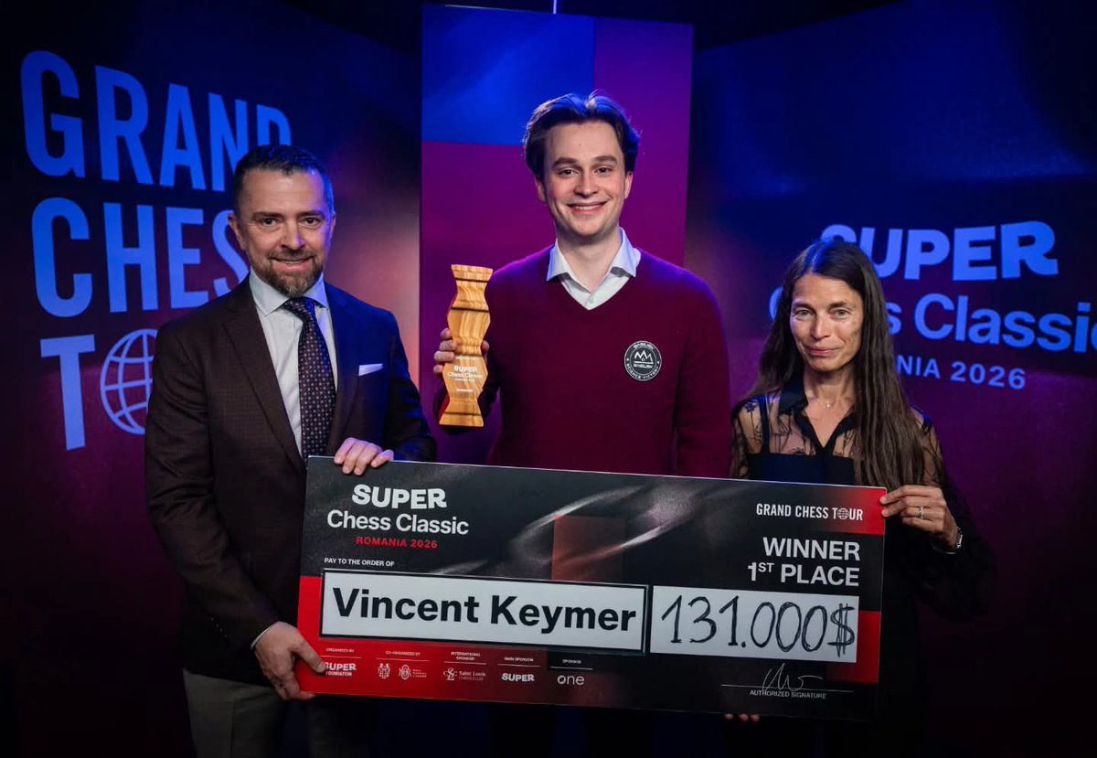 infoszach's tweet photo. Vincent Keymer 🇩🇪 wygrał Super Chess Classic Romania 2026 – drugi turniej tegorocznego Grand Chess Tour, który rozpoczął się kilka dni po pierwszym w Warszawie.

📸 @GrandChessTour https://t.co/8TJ5v7fp4j