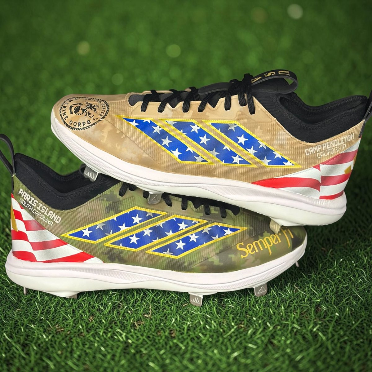 nxtlvlcustom's tweet photo. Military appreciation night and memorial day cleats for our guy Orion Kerkering 🇺🇸 https://t.co/bFYFNHWyD9