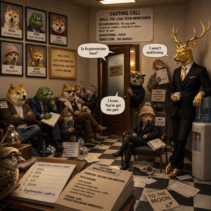 Kryptomeister__'s tweet photo. They all came prepared 🎬🦌
Scripts rehearsed. Entourages assembled. Hats: perfect.
We came for water.
„Is Kryptomeister here?“ „I wasn’t auditioning.“ „I know. You’ve got the part.“
The role: Long Term Memetoken. The cast KMST. Production: ongoing.

#SOL #PEPE #DOGE #PumpFun https://t.co/anDzqDJGza