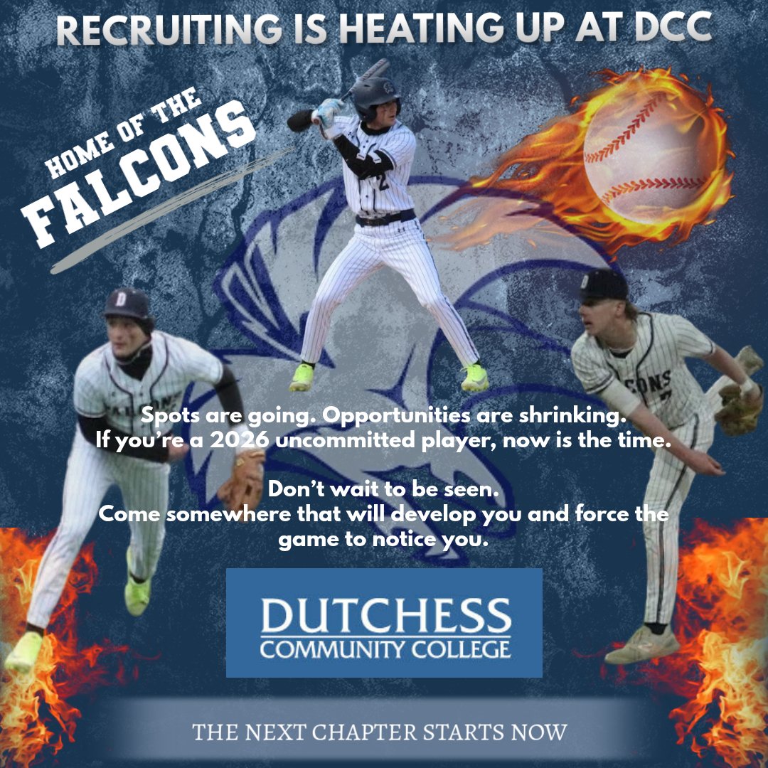 Coach_Jimmy_'s tweet photo. Recruiting is heating up at DCC 🔥
Uncommitted 2026s — clock’s ticking.
Come be part of something we’re building from the ground up.

#DCCBaseball #BuiltDifferent #RecruitingSeason https://t.co/Vl2yEe61zr