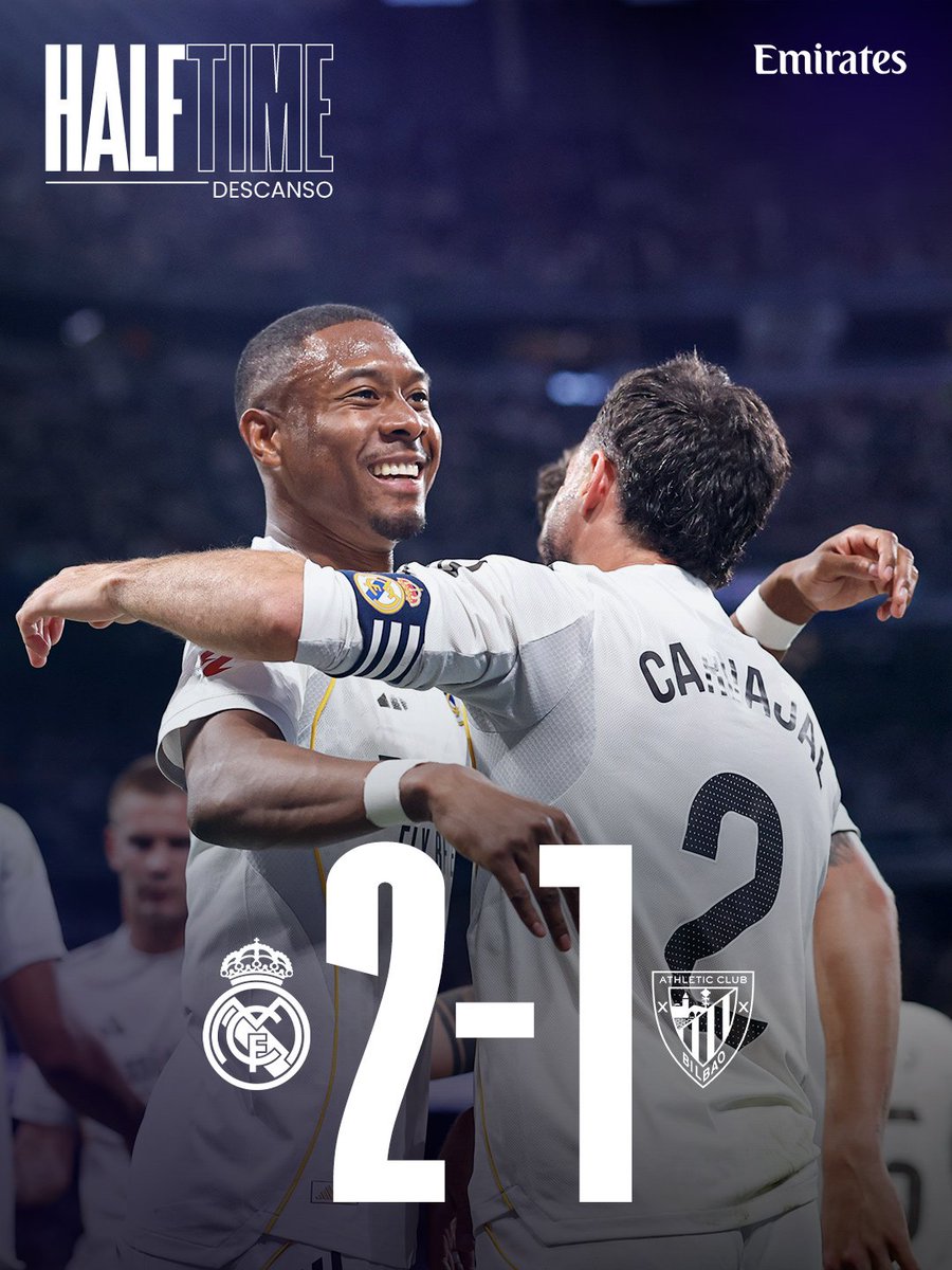 SainaSboy's tweet photo. ⏸️ DC: @RealMadrid 2-1 @AthleticClub
⚽ 12' @Gonzalo7Garcia_
⚽ 41' @BellinghamJude
⚽ 45'+1' Guruzeta
👉 @Emirates https://t.co/b6EyuoeHbk