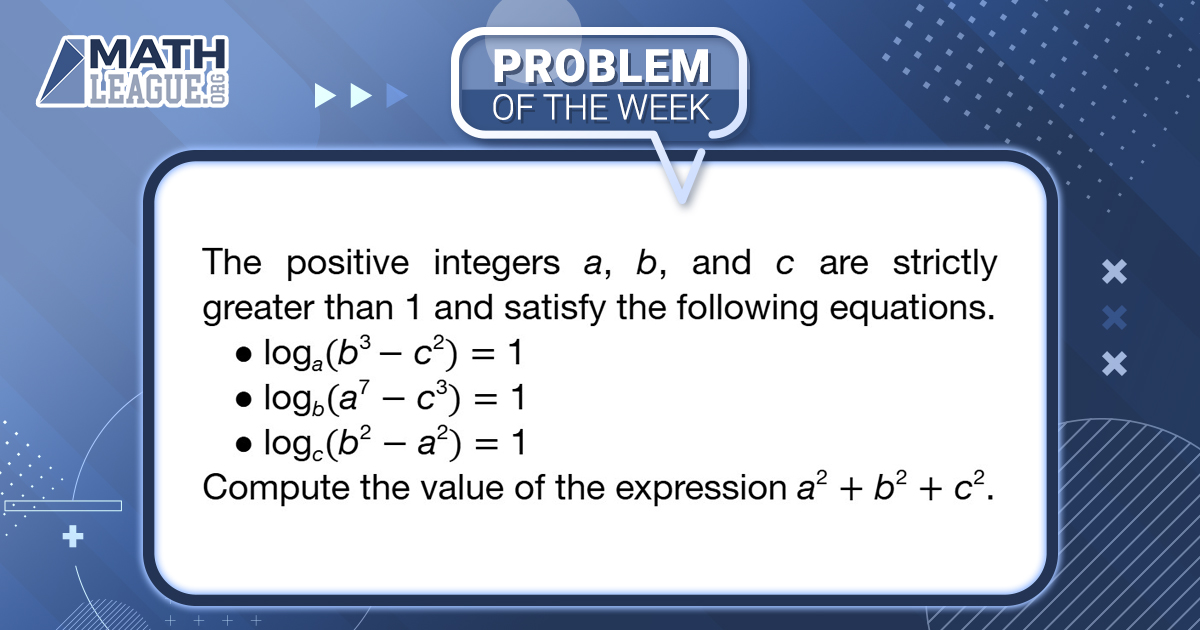 mathleague's tweet photo. Here is our #highschool #mathproblemoftheweek for May 24. Please give the problem a try: submit your answer at https://t.co/2OVweKKh56, and you could win a #prize!

Check back in a few days to see a video explanation of this problem. #mathcompetition #math #mathleague https://t.co/xzu3rywaZb