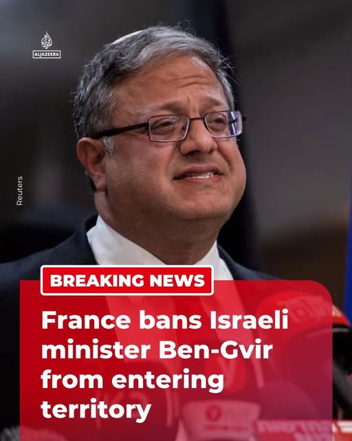 SMSSomaliTV1's tweet photo. So far, at least four countries have officially banned Israeli minister #Itamar Ben-Gvir from entering their territories:

#France — officially banned him from entering today.
#Spain — had previously banned his entry.
#Netherlands — imposed travel restrictions and an entry ban on him.
#Poland — announced an entry ban following the #Gaza flotilla incident.

In addition, the United Kingdom, Canada, Australia, New Zealand, and Norway have previously imposed sanctions and travel restrictions on him.