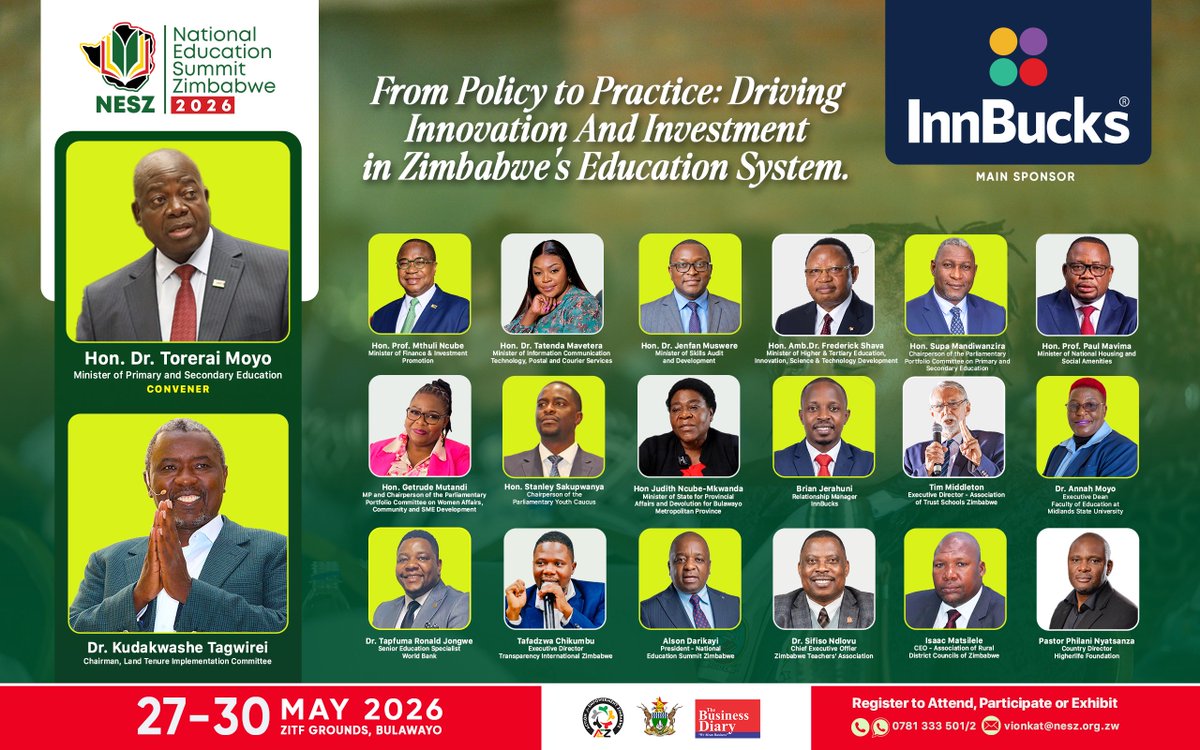 neszimbabwe's tweet photo. This is the room Zimbabwe's education future gets built in. 🇿🇼

NESZ 2026 brings together over 1,000 delegates — education leaders, business champions, innovators, development partners, and decision-makers — all under one roof in Bulawayo.

Sponsored by @Inn_Bucks  — Main Sponsor https://t.co/P1fYhi5dVW