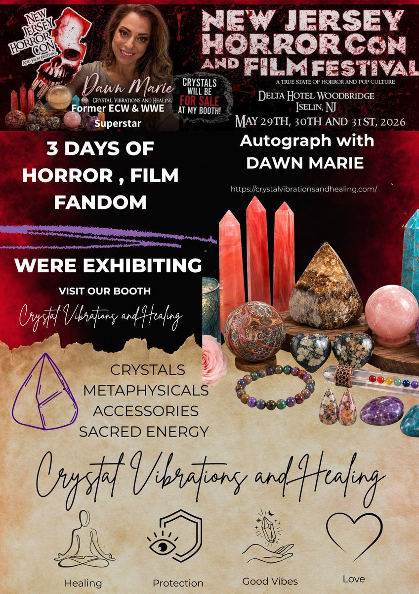 WWEDawnMarieECW's tweet photo. High vibrations meet mystical energy 🔮

Crystals for:
✨ Protection
💖 Healing
🌙 Spiritual Growth

📍 Delta Hotel Woodbridge | Iselin, NJ
📅 May 29–31

#CrystalHealing #NJHCFF https://t.co/n8oilVmYZM