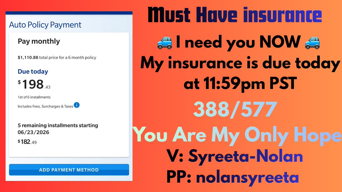 nolan_syreeta's tweet photo. 🚨Urgent, Extremely urgent 🚨

Today is the day
The insurance must be paid
388/577

I cannot in all good conscious drive without insurance
Traveling safe space NEEDED
Trauma on med transportation &amp; can’t use
Please I desperately need you
Please

V: Syreeta-Nolan
PP: nolansyreeta https://t.co/9kuFdqtGQw