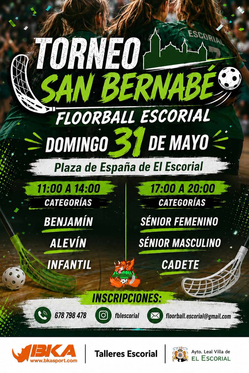 FblEscorial's tweet photo. ¡Ya está aquí el torneo de floorball de las fiestas de San Bernabé!✌🏻

Datos importantes:

• Benjamín, alevín e infantil 3vs3 de 11 a 14h.
•Cadete y Sénior  3vs3 de 17 a 20h.

🗓 Domingo 31 de mayo de 2026. https://t.co/AH8e8GJCJs
