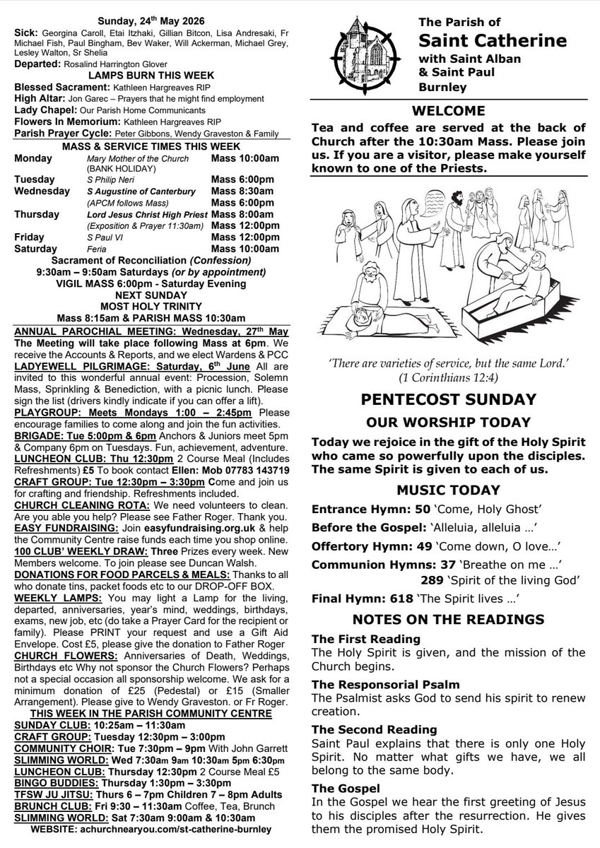 StCathsBurnley's tweet photo. Join us tomorrow as we celebrate the Feast of the Pentecost. At our 8.15am Mass we will be joined by Philip North, @BpBlackburn, or we have a Sung Mass &amp; Sunday Club at 10.30am - all warmly welcome! @SCathsParsonage @cofelancs https://t.co/VHSGOi4Kk4