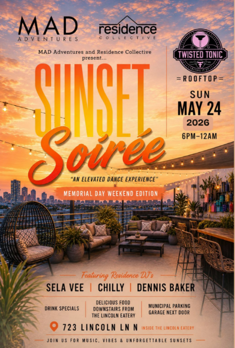 RealTAKMiami's tweet photo. **TOMORROW!! SUN MAY 24** MEMORIAL DAY WEEKEND!!!🇺🇸🎆🎇🧨🎉🎊
@ResidenceCollective DJ’s LIVE
"SUNSET SOIREE"🌅😎 ROOFTOP🔝🔝🔝
6pm - 11pm @ Twisted Tonic 🥴🍸 723 Lincoln Ln N, #MiamiBeach, FL 33139 

🎶🎵JOIN THE COLLECTIVE!🎧🎛🔊🔊
https://t.co/FWS0VlmdYu https://t.co/YX6vndmiXZ