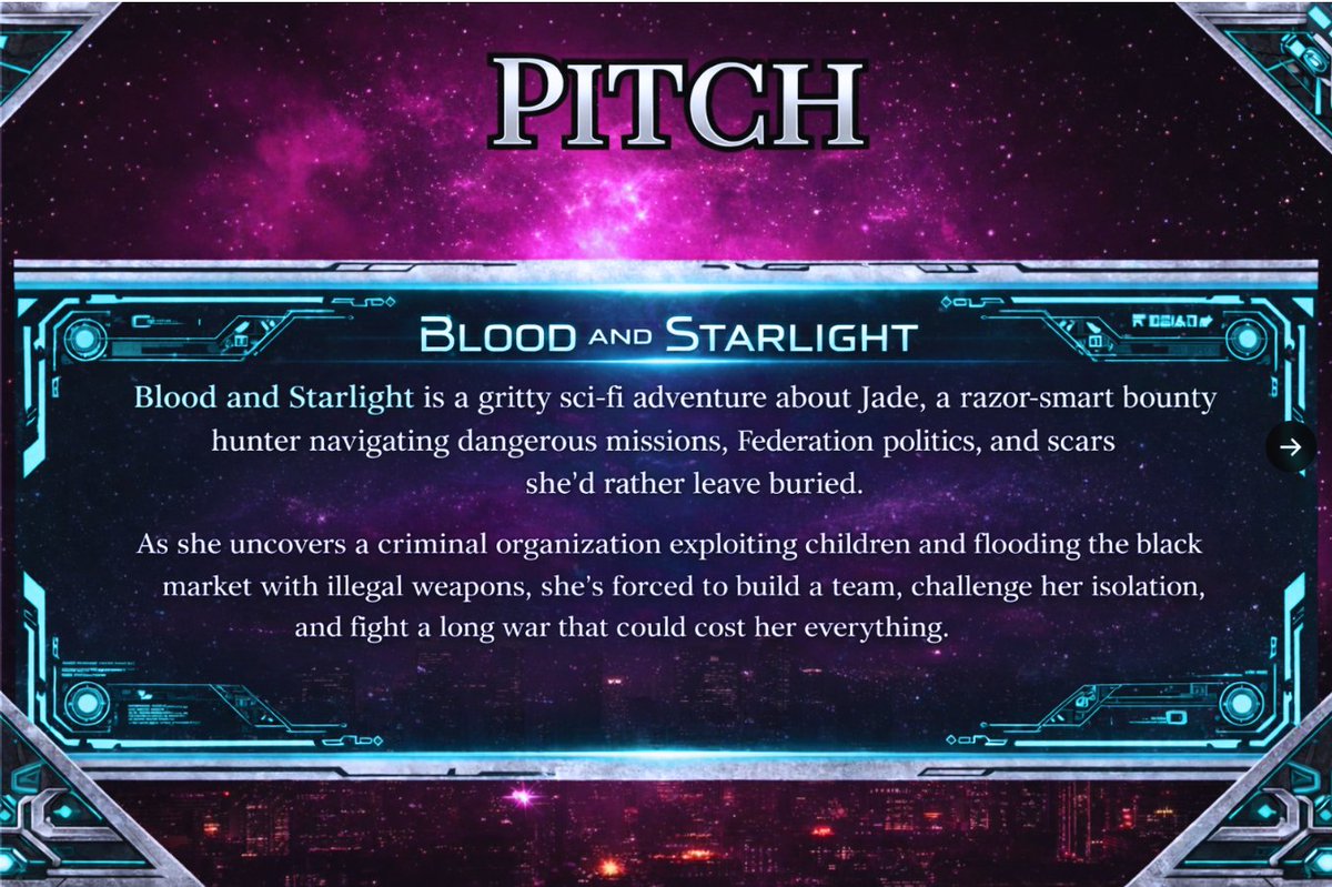 mariegracealban's tweet photo. Blood and Starlight 
A bounty hunter. A broken system. One war she can't walk away from.  Some contracts pay credits. This one demands everything.
Found Family Dynamics | Women in Tech | Morally Gray FMC | Slow Burn Romance 
#WIPPIT #SF #NA #R https://t.co/CzveiNg16d