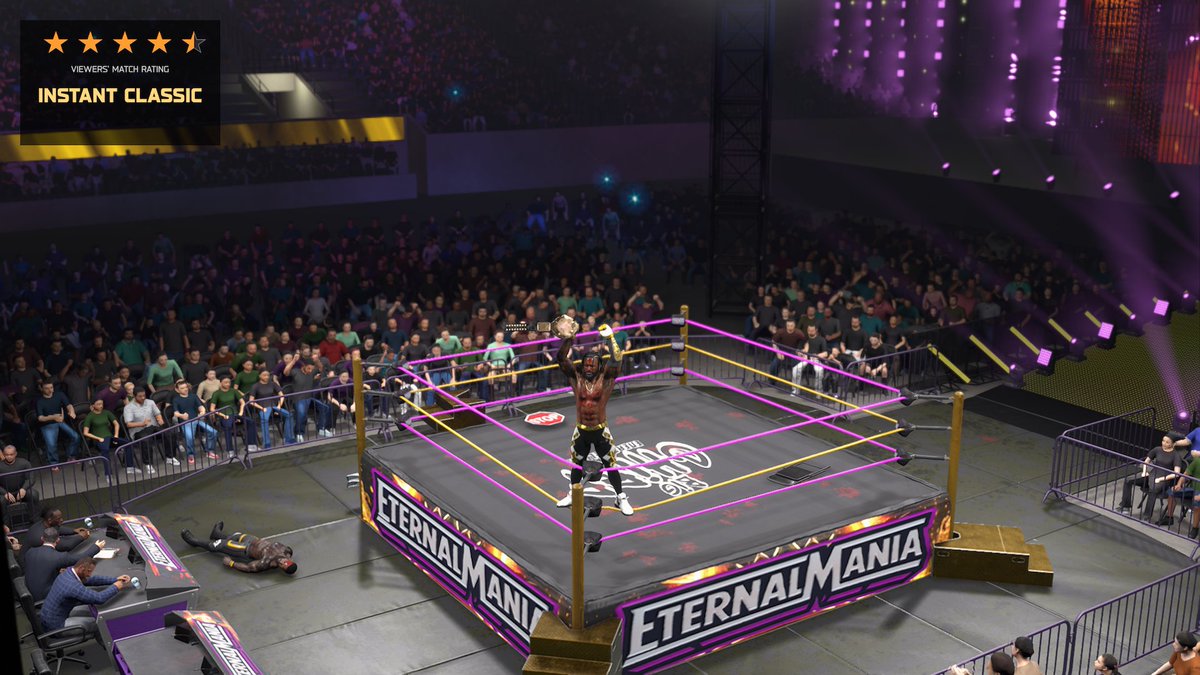 RiotWrestling2K's tweet photo. #AndStill 

@HoudiniMaximus defeats @MalichiBai457 &amp; Landon (@MinoutarDenae) to retain the ERPW World Championship in the main event of EternalMania 

🔽 WATCH LIVE 🔽

https://t.co/cgg23T5fQM 

#WWE2K26 https://t.co/9mwZC3ebx5