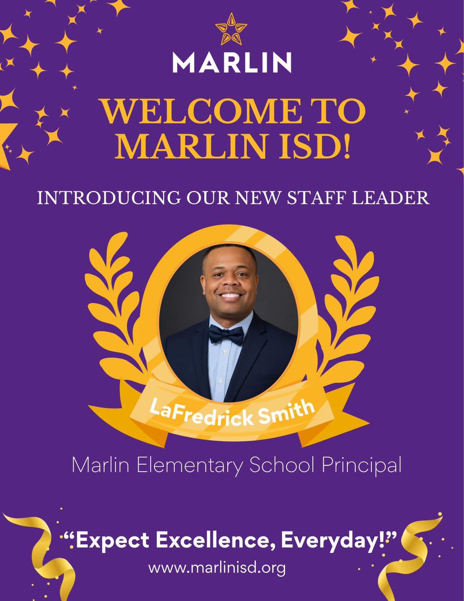 MarlinISDTX's tweet photo. 🎉 Marlin ISD is excited to officially welcome Mr. LaFredrick Smith as the new Principal of Marlin Elementary School! 🎉

At Marlin ISD, we remain committed to creating a positive learning environment where every student can thrive and succeed.

Welcome to Marlin ISD, Mr. Smith! https://t.co/7iA25bwouJ