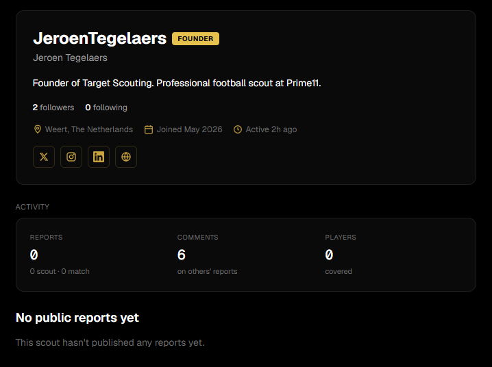 TargetScouting_'s tweet photo. TSC - New Updates!

Sign up with this link:
https://t.co/b19vTW0MKz

We have now added the following updates:
✅ Notifications: You will now get a notification on the website when someone has liked, commented or followed you.
✅ Follows: You can now follow other scouts on this app
✅ Likes: You can now like reports or comments from other scouts
✅ Search bar: You can now look up players or scouts in the search bar