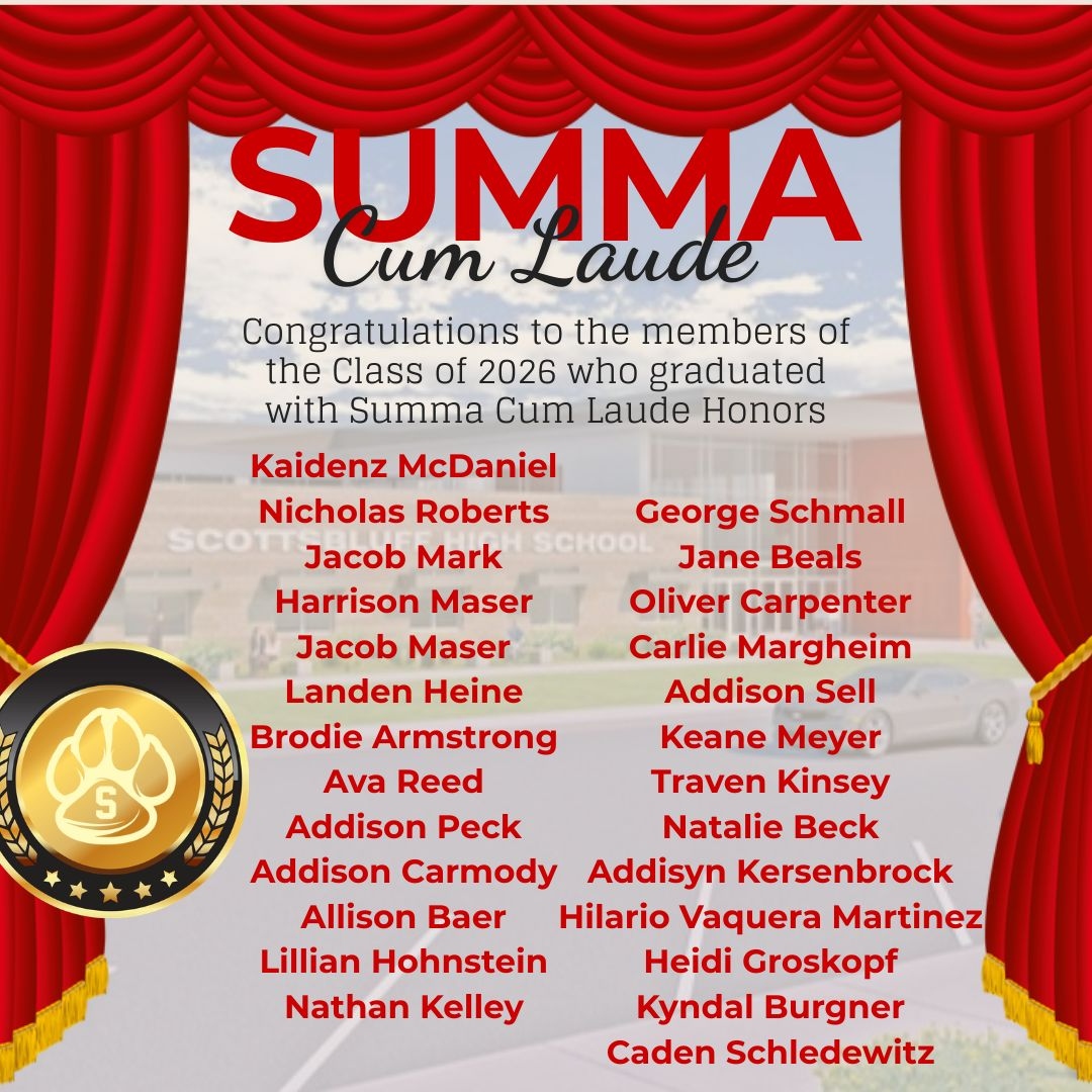 scbpubschools's tweet photo. Congratulations to the SHS graduates from the Class of 2026 who earned Summa Cum Laude honors! 4.0 GPA or above. Your achievement represents years of dedication, focus, and excellence at the highest level.  #BearcatPride🐾🎓 https://t.co/gOuQBhg6pU