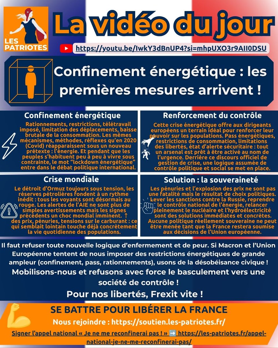 LesPatriotes_91's tweet photo. Vidéo du jour ➡️ https://t.co/GKFC2b8yz3

Signer l’appel national « Je ne me reconfinerai pas ! »➡️ https://t.co/4IMCBuF24J

Nous rejoindre &amp; se battre ➡️ https://t.co/ykTasWOaSi

Programme &amp; inscriptions pour les Assises de la Souveraineté 2026 à Arras ➡️ https://t.co/wKlUDKq1uE https://t.co/0vfd98r9ys