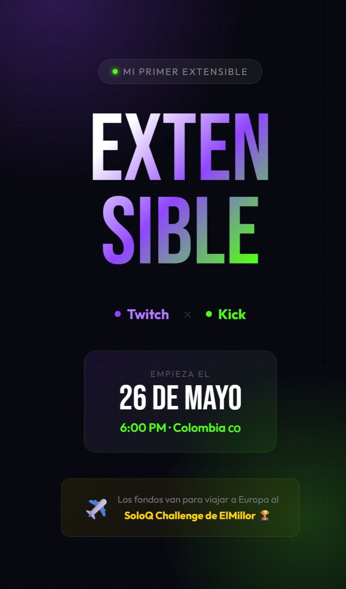 Charolon2's tweet photo. HOY 6PM 🇨🇴

Se viene mi primer extensible 🫡

Todo lo recaudado será para el viaje a Europa y el soloqchallenge ✈️

En mis canales de stream, los encuentras en mi bio. https://t.co/G0hccmIwL6