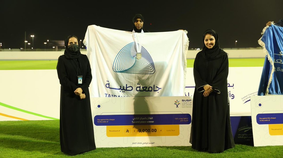 taibahu's tweet photo. 🥇🥈
تفخر #جامعة_طيبة 
بتحقيق الطالبة ليلى درويش المحوري
من تخصص التربية الخاصة
الميدالية الذهبية في مسابقة رمي القرص
“فئة الإعاقة السمعية”
وتحقيق الطالبة الزهراء عيد أبو عيفة
من تخصص سياسات واقتصاديات التعليم
الميدالية الفضية في سباق 100م
“فئة الإعاقة البصرية”

ضمن بطولة ألعاب القوى لذوات الإعاقة “طالبات”
في منافسات الاتحاد السعودي للرياضة الجامعية للموسم 16

نبارك لطالباتنا هذا الإنجاز 👏🏻
ولفريق الجامعة مشاركته المتميزة في البطولة