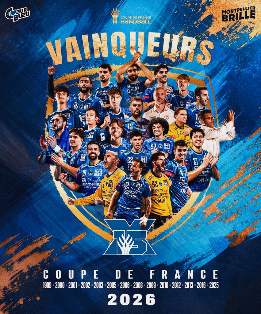 mhbofficiel's tweet photo. Le MHB sacré pour la 𝟭𝟱𝗲̀𝗺𝗲 𝗳𝗼𝗶𝘀 en Coupe de France 🇫🇷💙

#MontpellierBrille https://t.co/H2OERzJnar