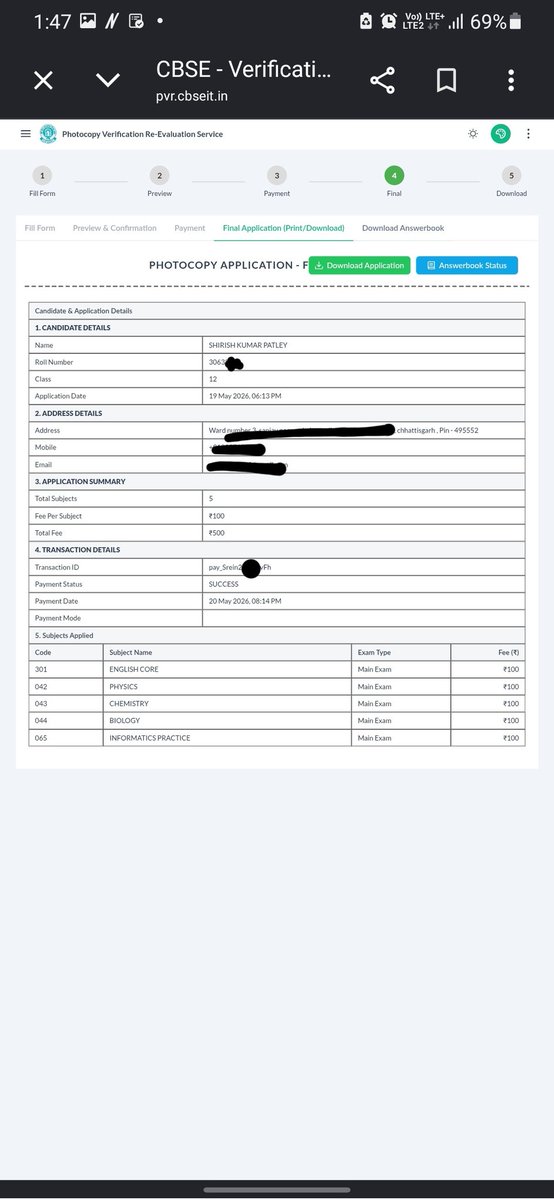 Shirish027's tweet photo. My chem ans sheet is missing 
Wtfff CBSE !! 
After hours of waiting I got only 4 copies where I my chemistry ans sheet wtfff!! 
Even after applying for 5 subjects I got only 4 chemistry copy isn't there STOP this blunder 
Now what should I got 
See proofs:- https://t.co/kNXyeQDv1X