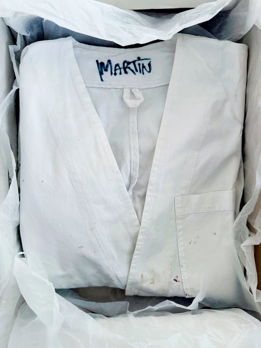dieworkwear's tweet photo. Martin Margiela's personal archive is coming up for auction in Paris on July 9th. Will be handled by Maurice Auction and Kerry Taylor Auctions. There will be 200 lots with garments, prototypes, sketches, and personal objects, including his "Blouse Blanche" work uniform. https://t.co/1dsb05Qr9i