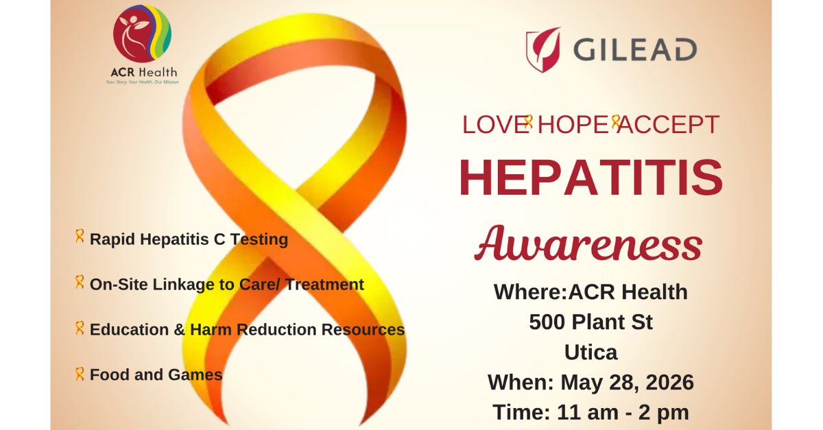 ACRHealth's tweet photo. May is Hepatitis Awareness Month! Join us May 28 at ACR Health, Utica for free Hepatitis C testing, care resources, and games. 11am–2pm. #HepatitisAwareness #GetTested https://t.co/Rsb96tCCAC