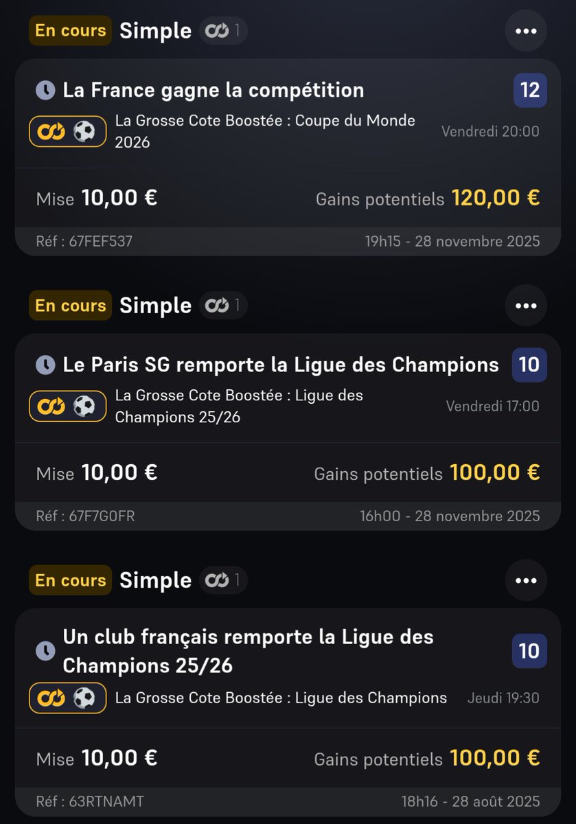 BetClem_'s tweet photo. J'avais presque oublié mais on a de belles boosts avec le PSG 🇫🇷 remporte la LDC @10 

Possibilité de surebet évidemment aussi! Perso je vais juste croiser les doigts et rien faire https://t.co/BIA6GE80uN