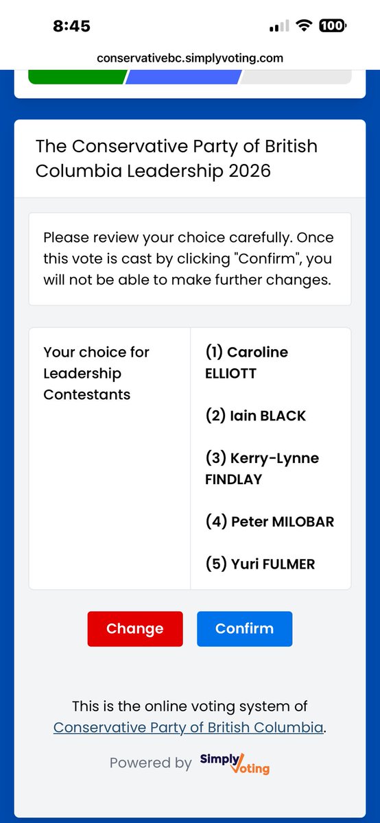 MassMan44's tweet photo. And just like that, I voted for @Conservative_BC new leader. Fast and easy. Hope those that signed up vote. And you stick around to help take back #BC with our the new leader. Best of Luck to All the candidates. #CPBC #Leadershiprace #TakeBackBC https://t.co/IgnTqOFzx9