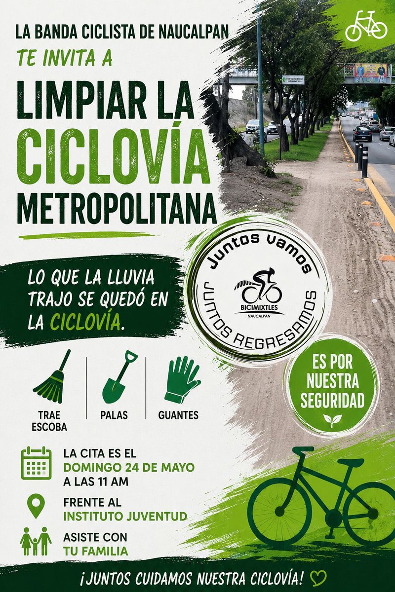 BicireporteraDF's tweet photo. Bandita de #Naucalpan, este domingo habrá intervención de la ciclovía metropolitana, acompáñanos!! 

📅 24 de mayo
⏰ 11:00
📍Frente al Instituto Juventud https://t.co/KFK94Gti2Z
