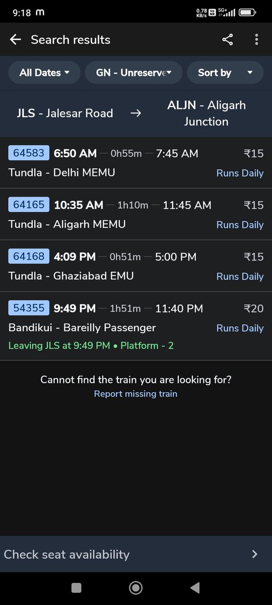 KaranKvg1's tweet photo. @RailwaySeva @RailMinIndia @Central_Railway  @myogiadityanath 

#railway #jalesarRoad 

Respected sir... 
Jalesar road railway station par passenger train hi rukti, koi bhi express train nahi rukti.... Corona situation se pehle #mahanandaExpress Or #MuriExpress ruka karti thi. https://t.co/aof2eqOIhi