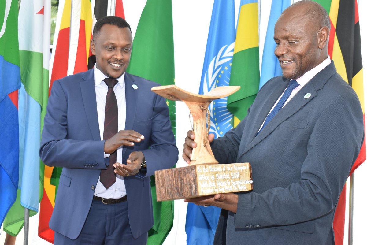 EASF4Peace's tweet photo. EASF officially welcomed Brigadier General Ronald Rwivanga as the new Director, succeeding Brigadier (Rtd) Paul Kahuria Njema. The handover ceremony was held at the EASF Secretariat in Karen, Nairobi. We thank the outgoing Director for his dedicated service and wish the incoming Director success in his new role.
 #EASF #LeadershipTransition #RegionalPeace