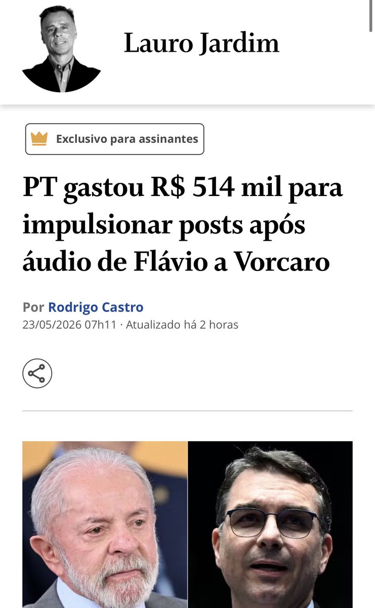JeffreyChiquini's tweet photo. 👀

“O PT gastou R$ 514 mil para impulsionar publicações no Facebook desde o último dia 13, quando veio à tona o áudio de Flávio Bolsonaro a Daniel Vorcaro” https://t.co/FUvrBswrEK