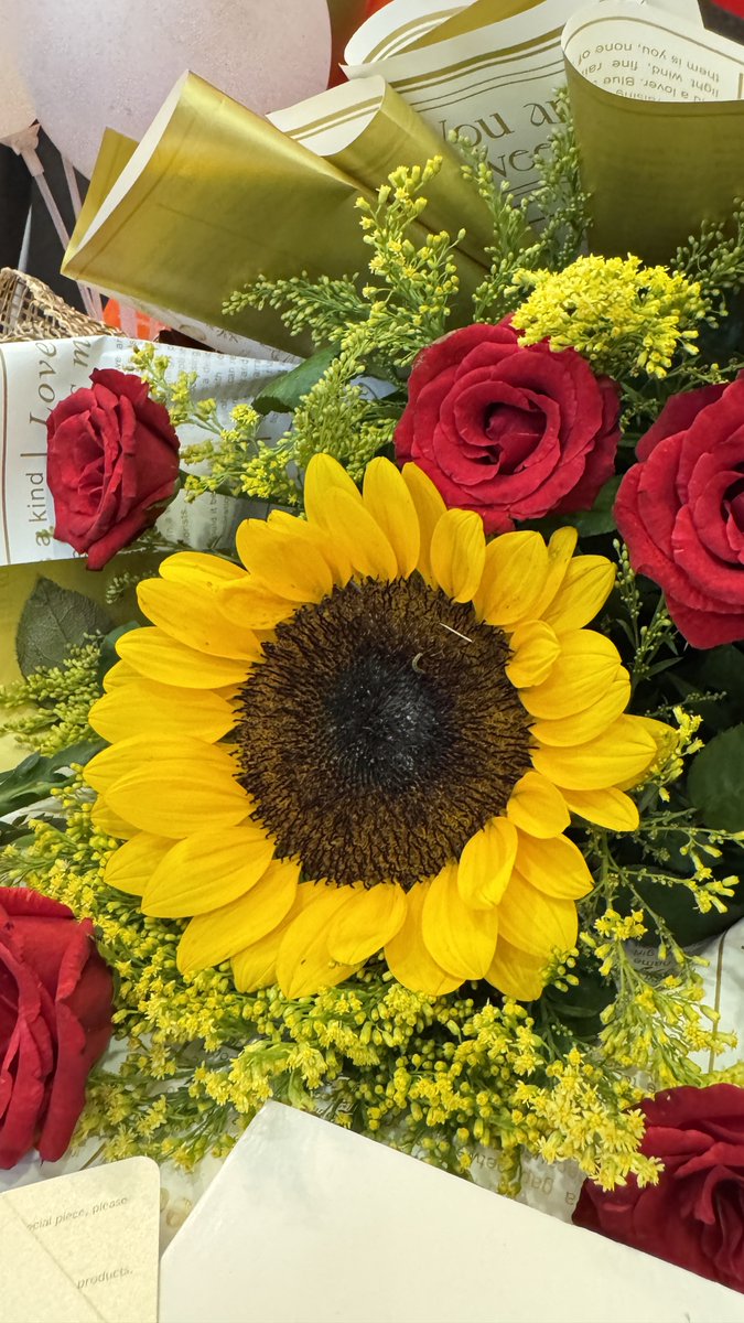 sunflowerchives's tweet photo. My birthday bouquet🌻🌹 https://t.co/6s9Biidor5