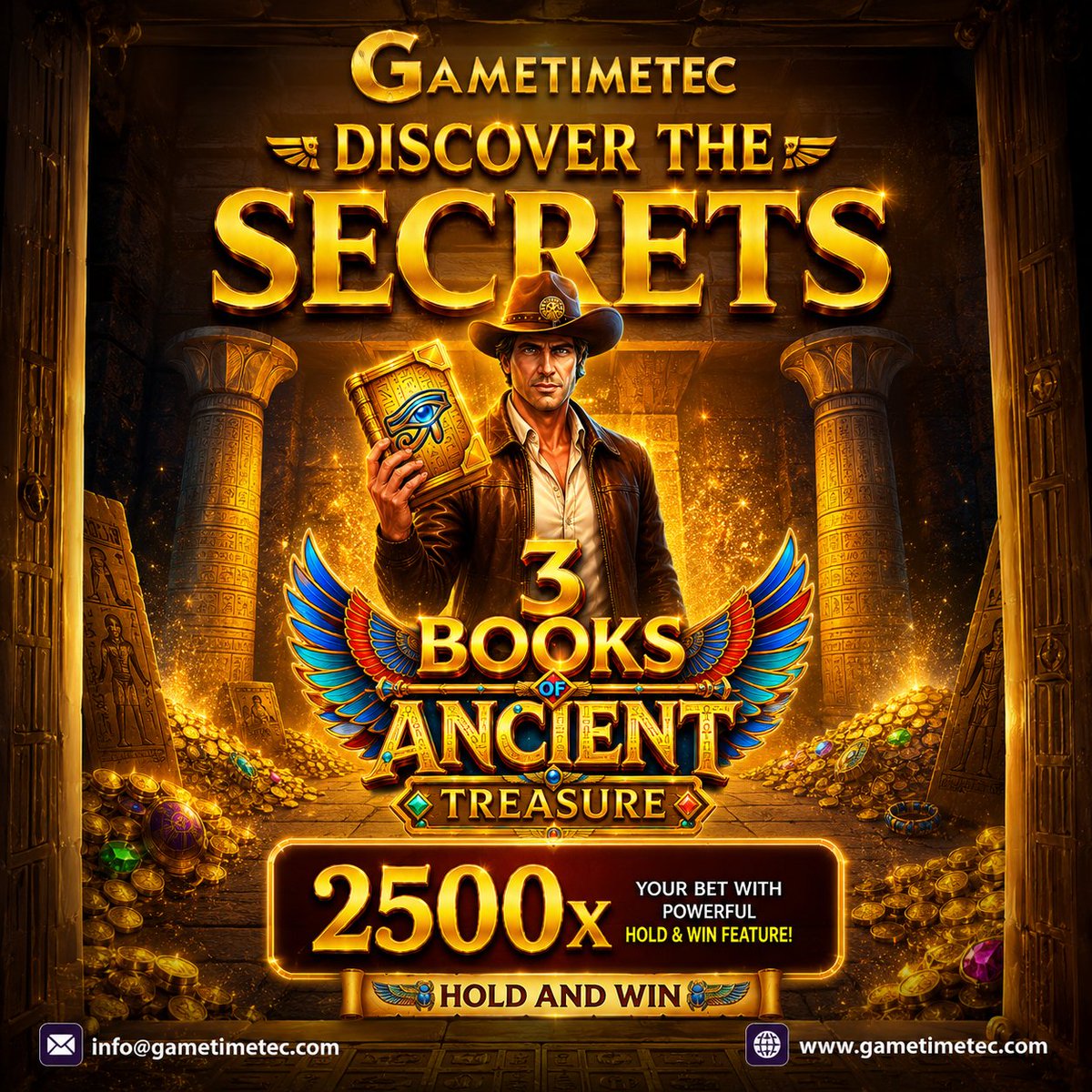 GameTimeTecGTT's tweet photo. Unlock the hidden treasures and step into an epic adventure with 3 Books of Ancient Treasure ✨📷Experience thrilling spins, powerful Hold &amp; Win features, and the chance to unlock massive rewards up to 2500x your bet.   
For more games: https://t.co/c4RFD9CZaV 
#viral #trending https://t.co/a2F2oWTqk7
