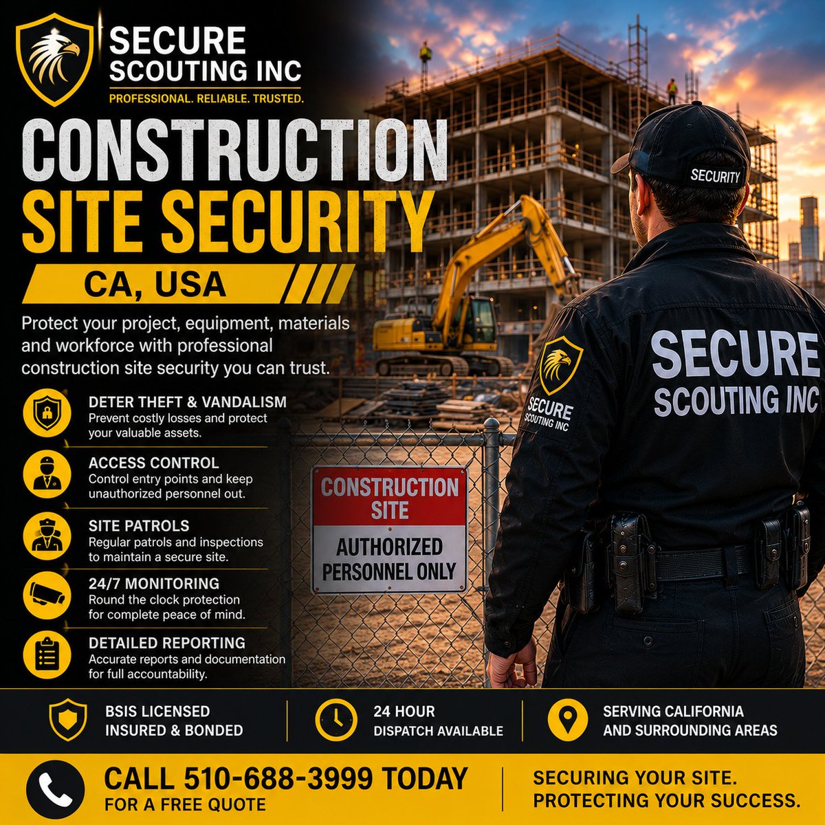 SecureScouting's tweet photo. Protect your construction project with Secure Scouting Inc.

We provide professional Construction Site Security services throughout California to help prevent theft, vandalism and unauthorized access. 
#ConstructionSiteSecurity #ConstructionSecurity #CaliforniaSecurity https://t.co/4WQHqKSZLS