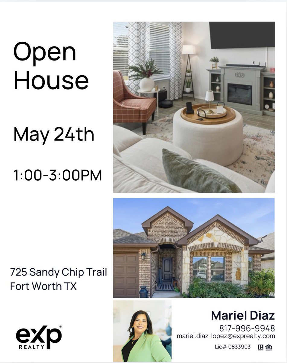 marielteach's tweet photo. ¿Buscando planes para Memorial Day? Tengo uno mejor… ¡visitar la casa que podría convertirse en TU próximo hogar! 🏡🔥

📍 Open House MAÑANA Mayo 24
⏰ 1:00-3:00PM
📍 725 Sandy Chip Trail Fort Worth
#OpenHouse #MemorialDay #DFWHomes #MarielDFWRealtor #Casa

817-996-9948 https://t.co/yRZuQvO7bL