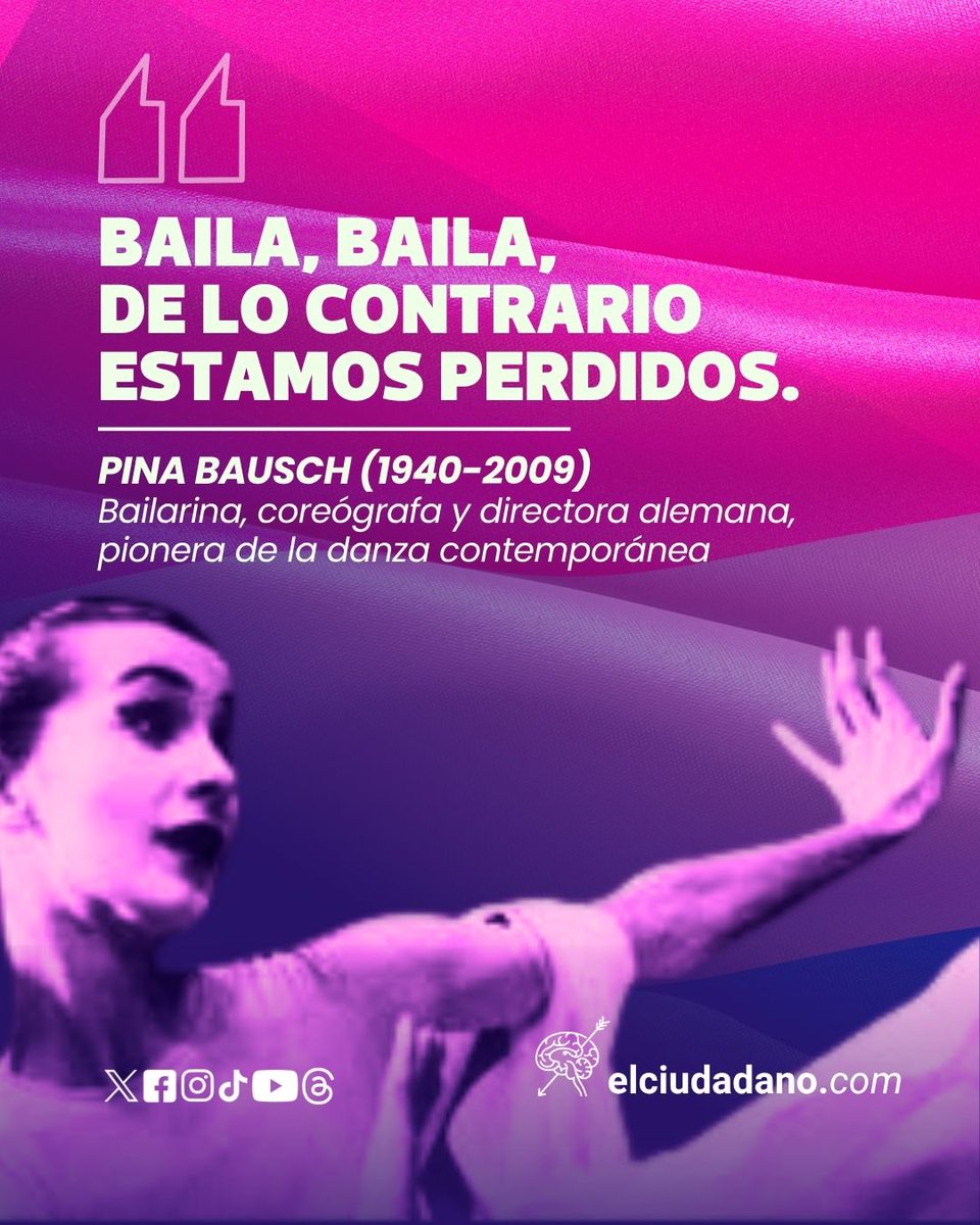 El_Ciudadano's tweet photo. ✨ “Baila, baila, de lo contrario estamos perdidos.”
Una frase de Pina Bausch que sigue inspirando generaciones 💜
La danza como expresión, libertad y forma de existir.
#PinaBausch #DanzaContemporánea #Arte https://t.co/nxkTIfdmOR