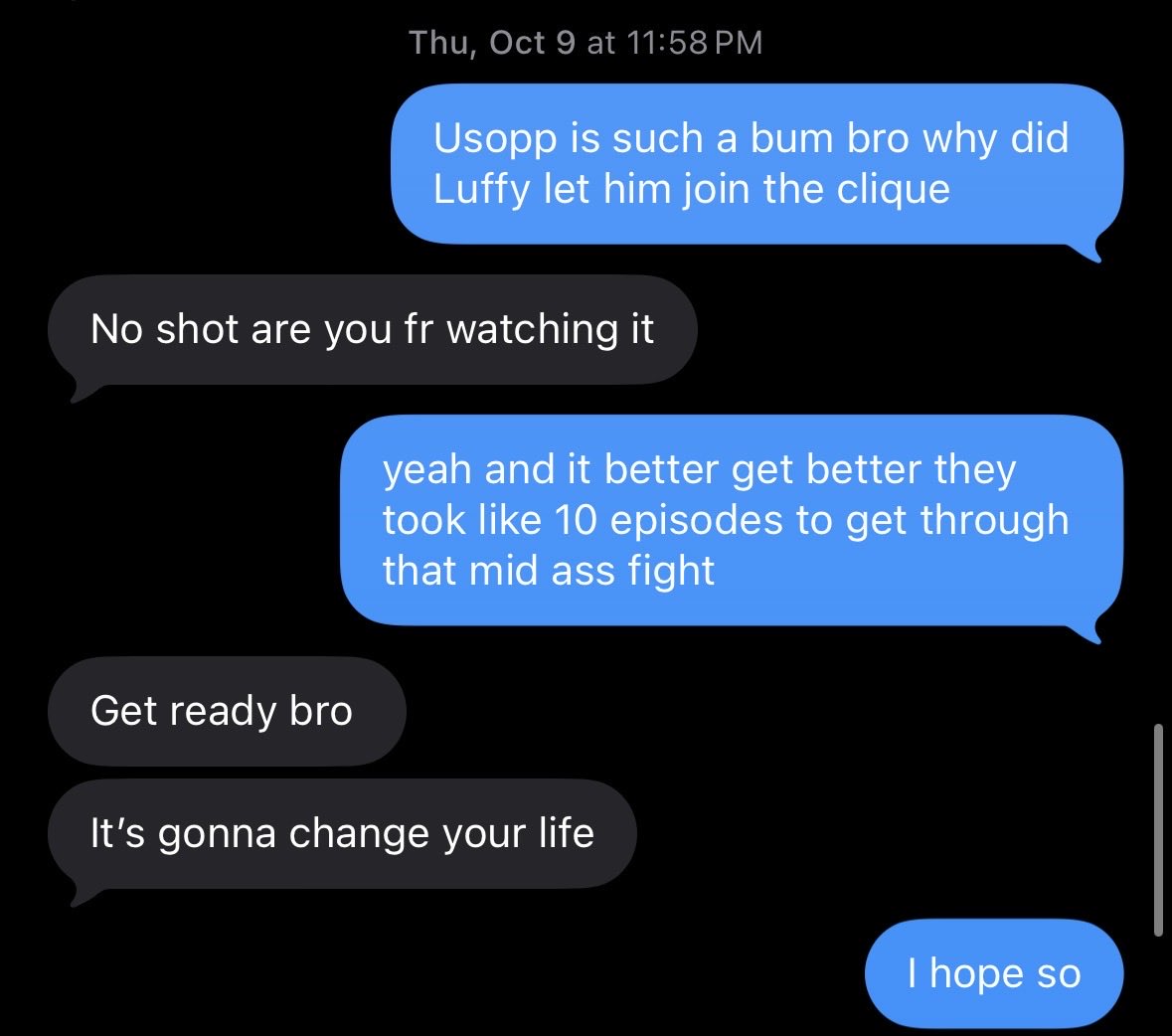 chigbopis's tweet photo. Oct 1, 2025: started one piece

May 23, 2026: fully caught up to the anime

it did indeed change my life https://t.co/Xy03GvRCWd