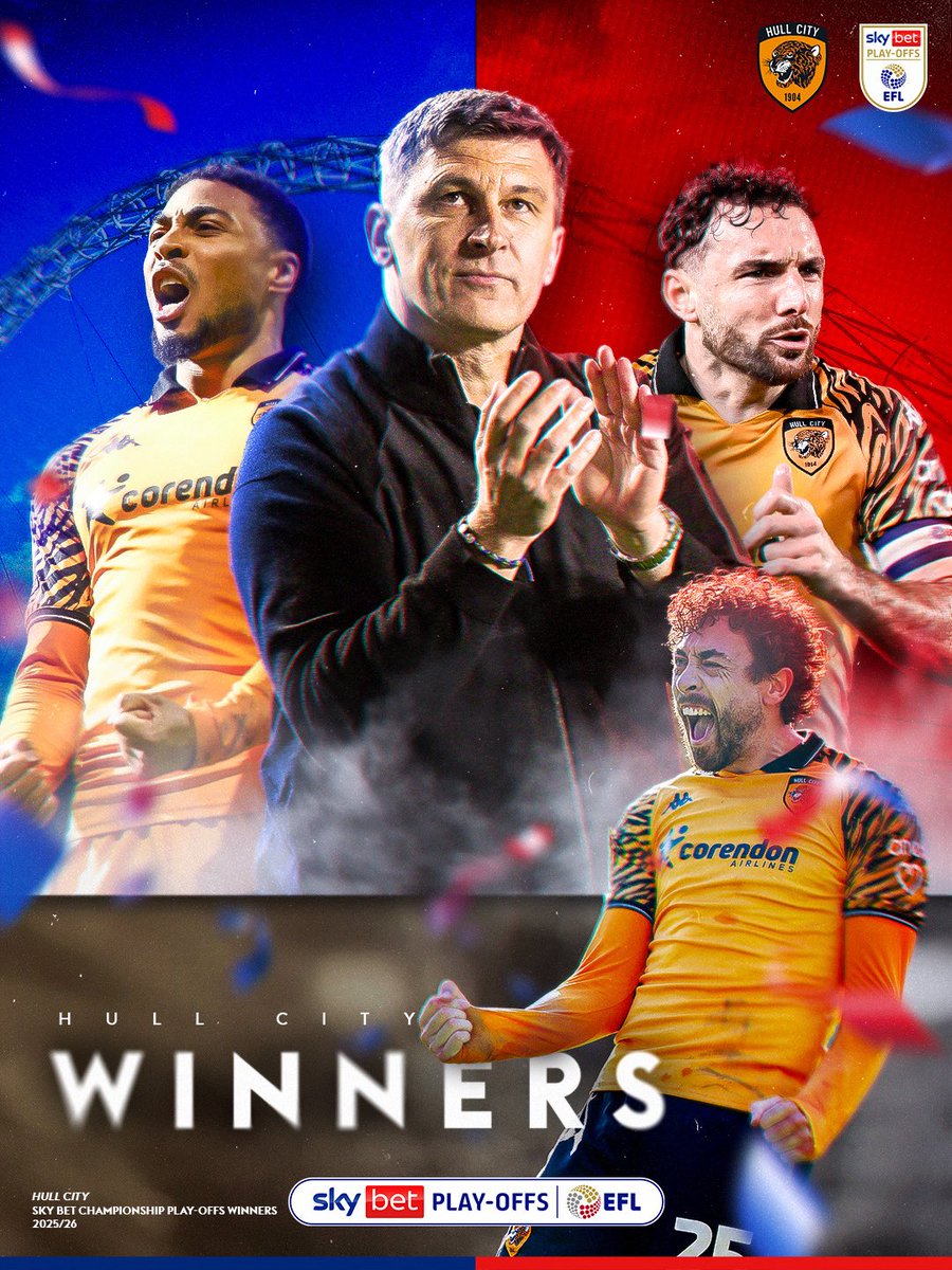 SkyBet's tweet photo. THE TIGERS ARE GOING UP! 🐯 

@HullCity and Play-Off Finals are a match made in heaven 🖤

In the most dramatic of circumstances, Hull are Premier League! 🙌 https://t.co/wcRVxTeshZ