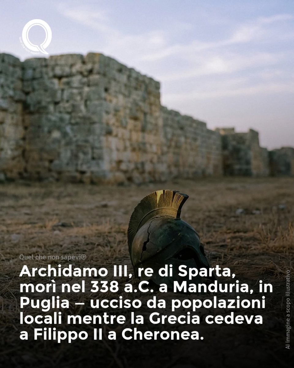 MegaleHellas's tweet photo. Il re di Sparta venne ucciso in Puglia. E nessuno ne parla.
Non in una battaglia epica del Mediterraneo. Non contro i Persiani, non contro Atene. In un campo polveroso vicino a Manduria, in provincia di Taranto, per mano di popolazioni che la storiograf...
https://t.co/rpQoEKYx5G https://t.co/pdOgLXOpO8