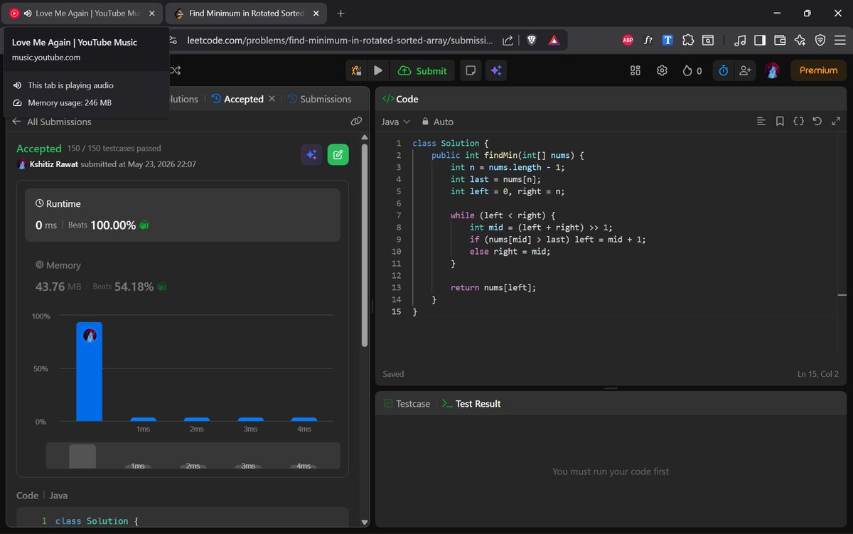 chinu_codes's tweet photo. • Solved LeetCode - Find Minimum in Rotated Sorted Array 🔍
• Used binary search for an efficient approach ⚡
• Improved understanding of rotated array logic 🧠
#100DaysOfCode #Java #DSA #BinarySearch #LeetCode #CodingJourney https://t.co/WCTooPc9EW