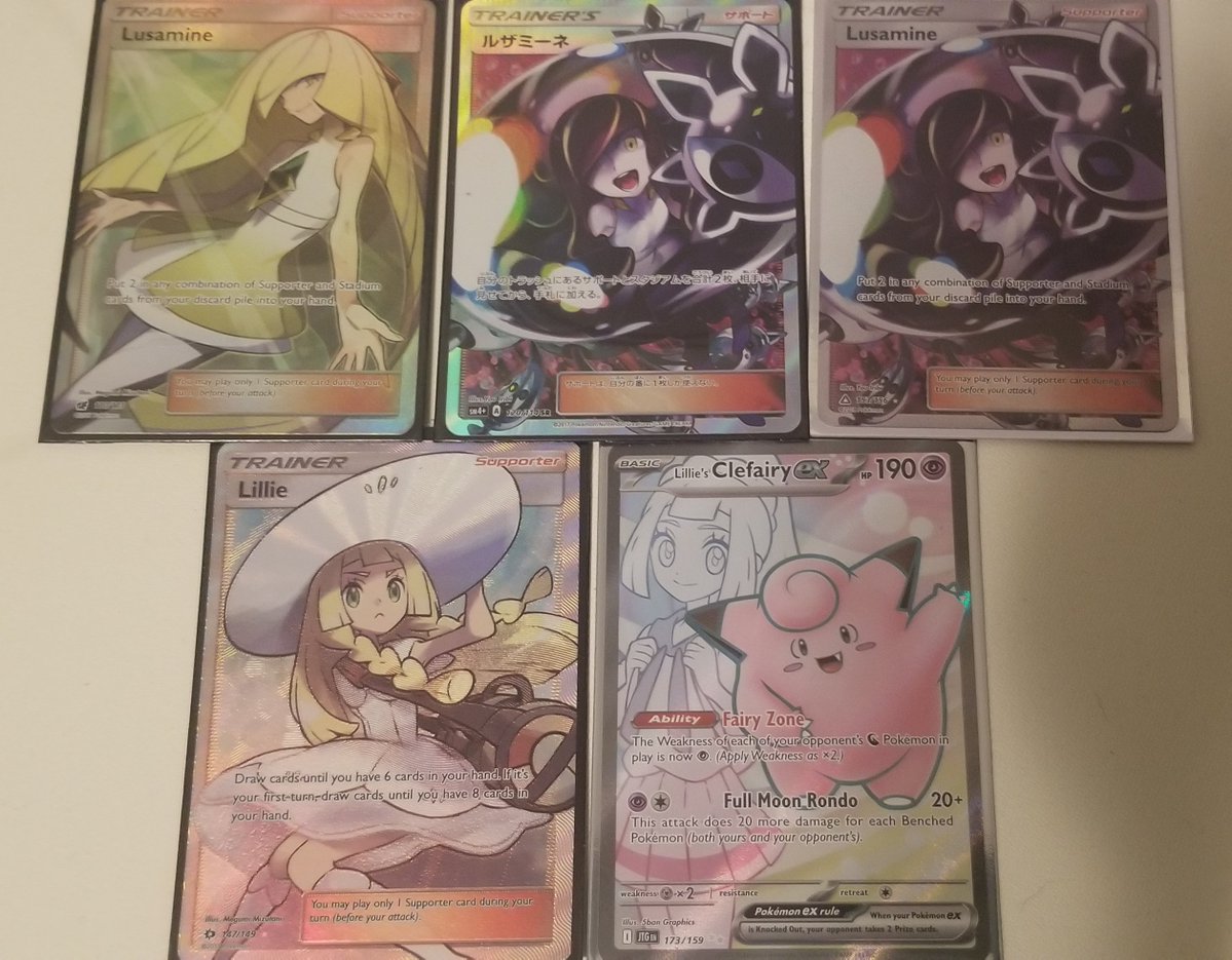 My favorite cards are my Lusamine and Lillie cards... but now when I look at them, I feel myself craving... a burger. My favorite cards are my Lusamine and Lillie cards... but now when I look at them, I feel myself craving... a burger.