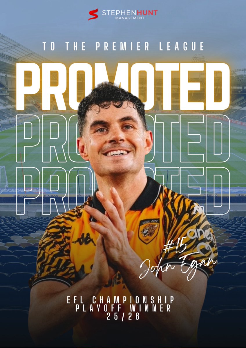 TeamSHM_'s tweet photo. 🏆 Championship Playoff Winners🏅 

Huge congratulations to John Egan and Matty Jacob on promotion to the Premier League, after @HullCity won the Championship Playoff Final! 🙌

👏 What a season, ending in promotion 🔥 

#HCAFC #JE15 #MJ16 #TeamSHM https://t.co/N93YW7jlVn