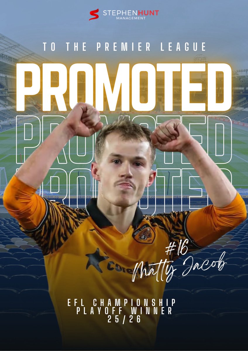TeamSHM_'s tweet photo. 🏆 Championship Playoff Winners🏅 

Huge congratulations to John Egan and Matty Jacob on promotion to the Premier League, after @HullCity won the Championship Playoff Final! 🙌

👏 What a season, ending in promotion 🔥 

#HCAFC #JE15 #MJ16 #TeamSHM https://t.co/N93YW7jlVn