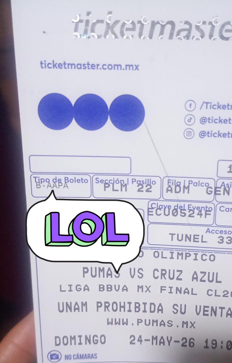 negritocassi27's tweet photo. 1 boleto Palomar, para la final Pumas Vs Azul, entrego en Reforma o Buenavista, el boleto es físico!
@BoletitosVara en $8500 solo es uno! https://t.co/wIAhqYXzJs