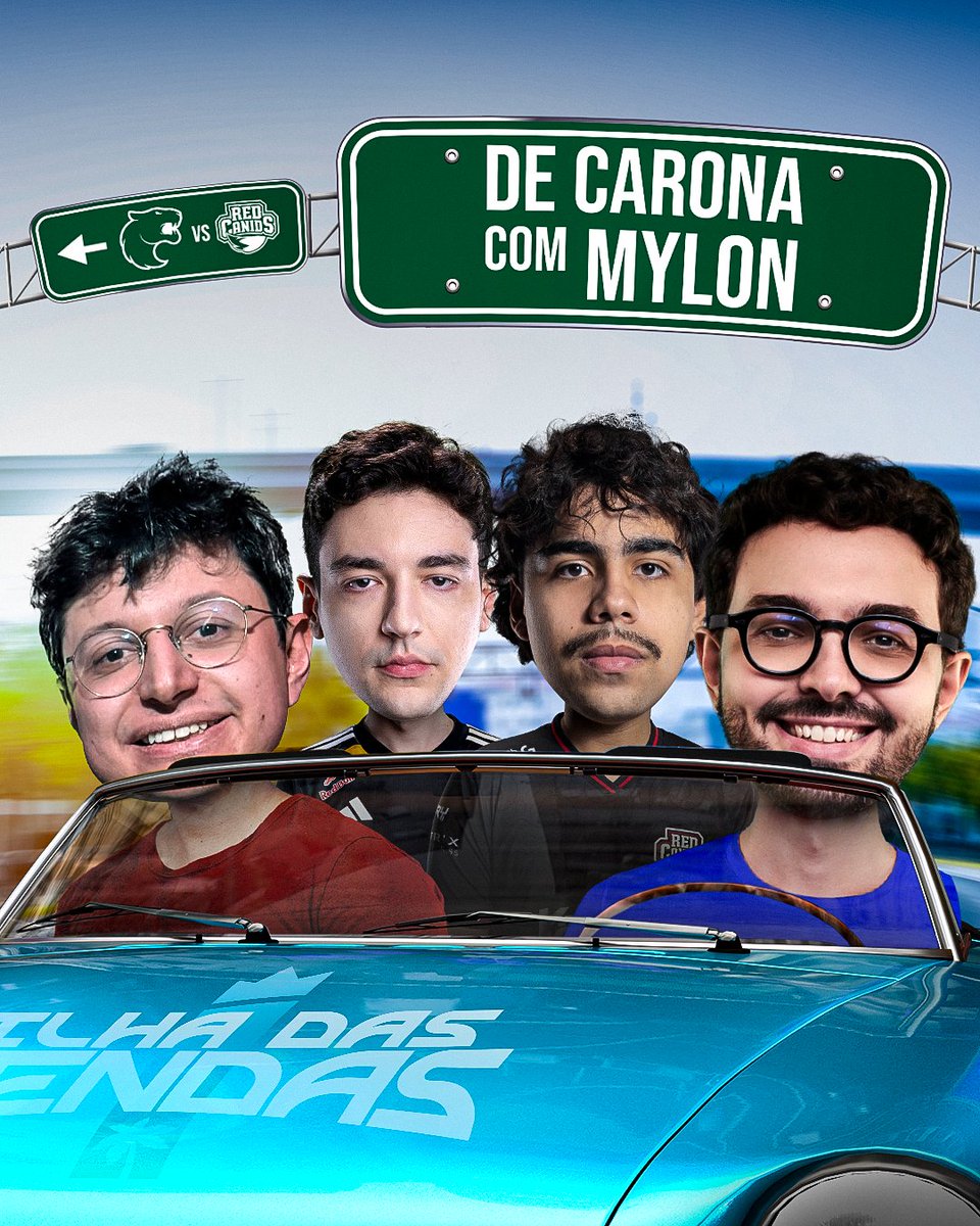 ilhadaslendas's tweet photo. Antes de decidir a primeira vaga na final, eles vão dividir o mesmo carro com Mylon e Tayzão 🚗

RED Zynts e FUR JoJo no De Carona com o Mylon. IRL com muitos assuntos picantes amanhã antes do CBLOL https://t.co/JdQsPEGS0F